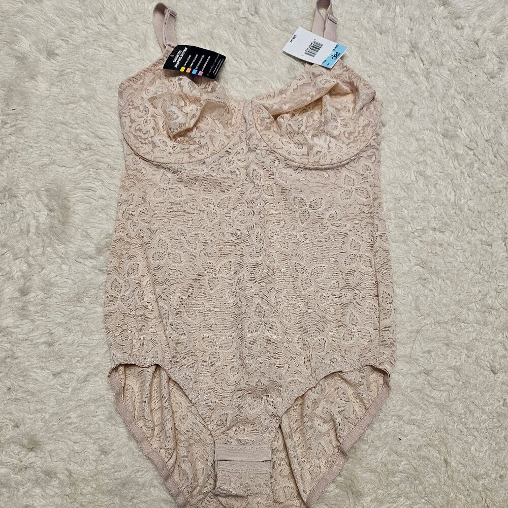 Bali Women's Cream Lace All Over Solution Bodysuit  38 C